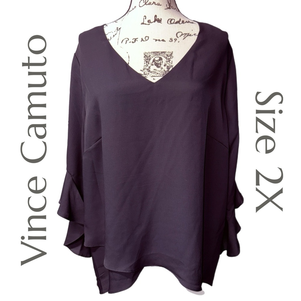 Vince Camuto - Black Ruffle Sleeve Blouse - High-Low Hem - Size 2X - Picture 2 of 10